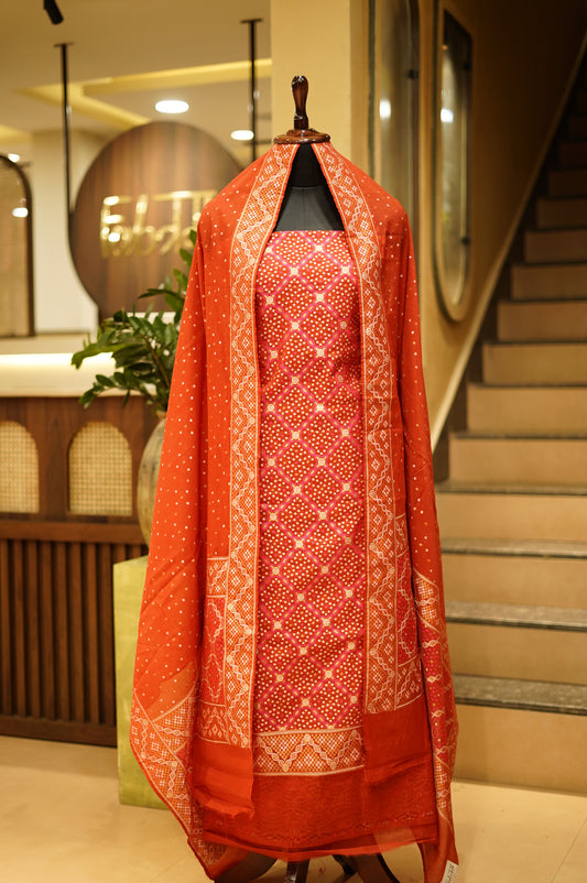 Red Jacquard Chanderi Suit