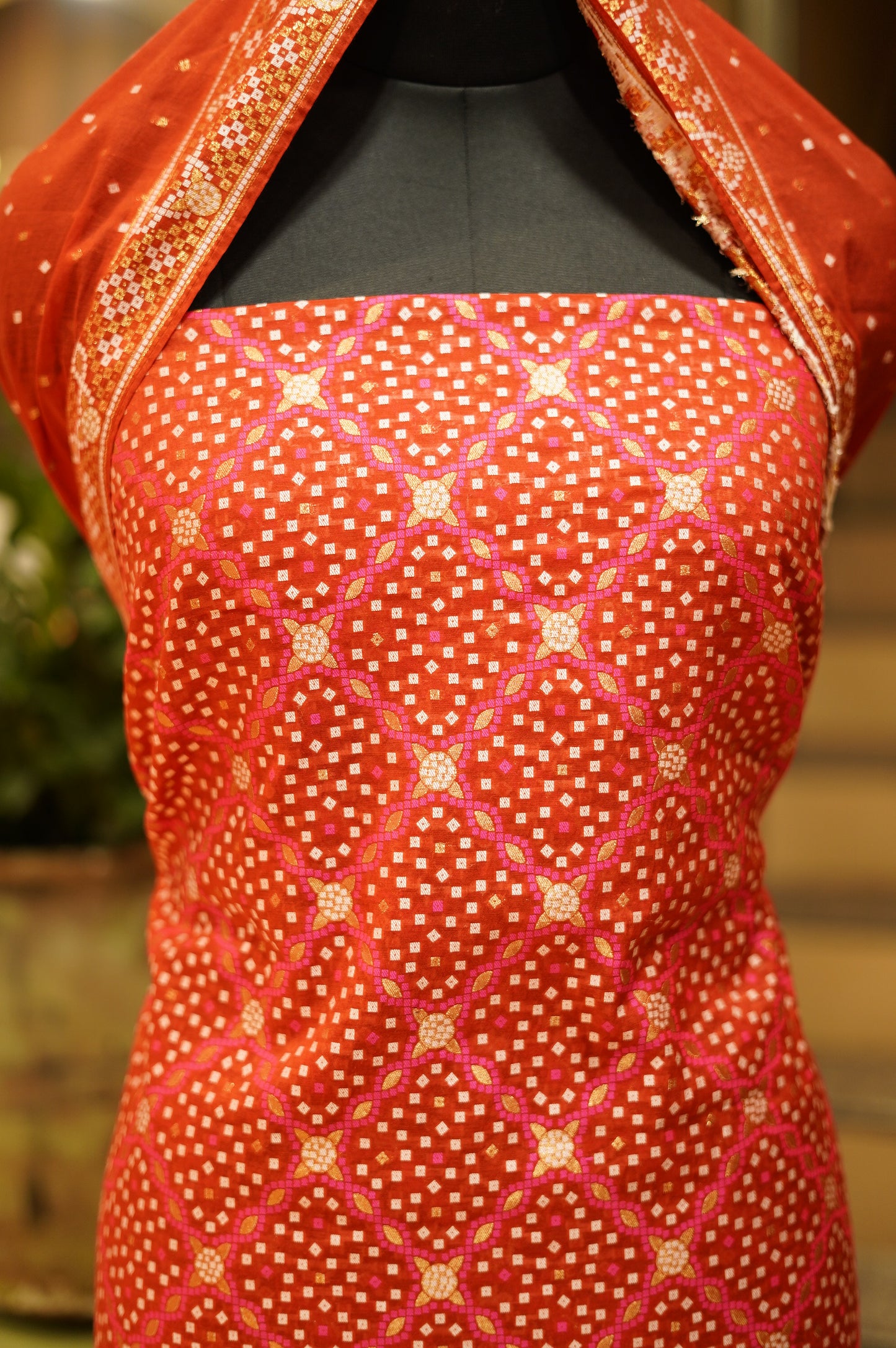 Red Jacquard Chanderi Suit