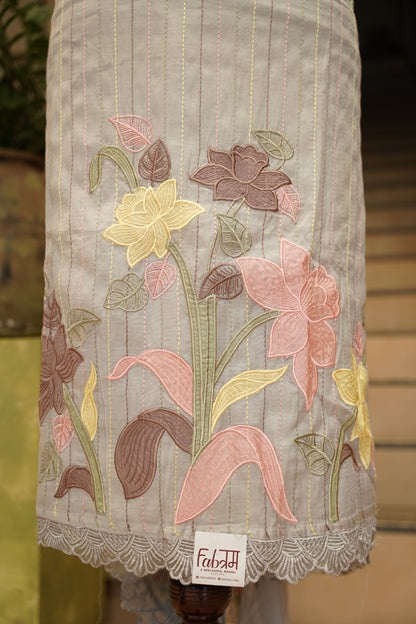 Grey Mul Chanderi Suit with Applique Work