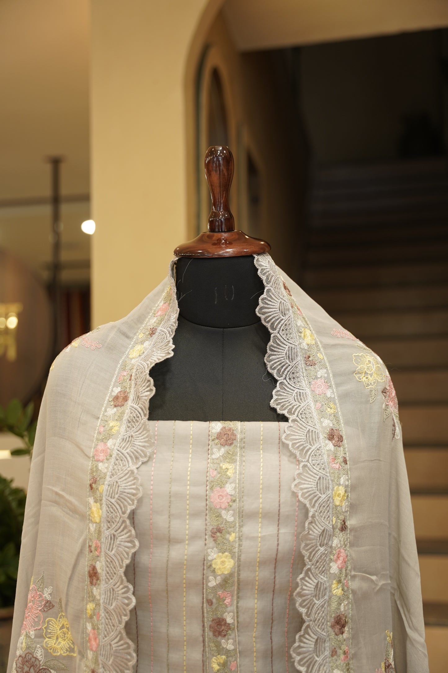 Grey Mul Chanderi Suit with Applique Work