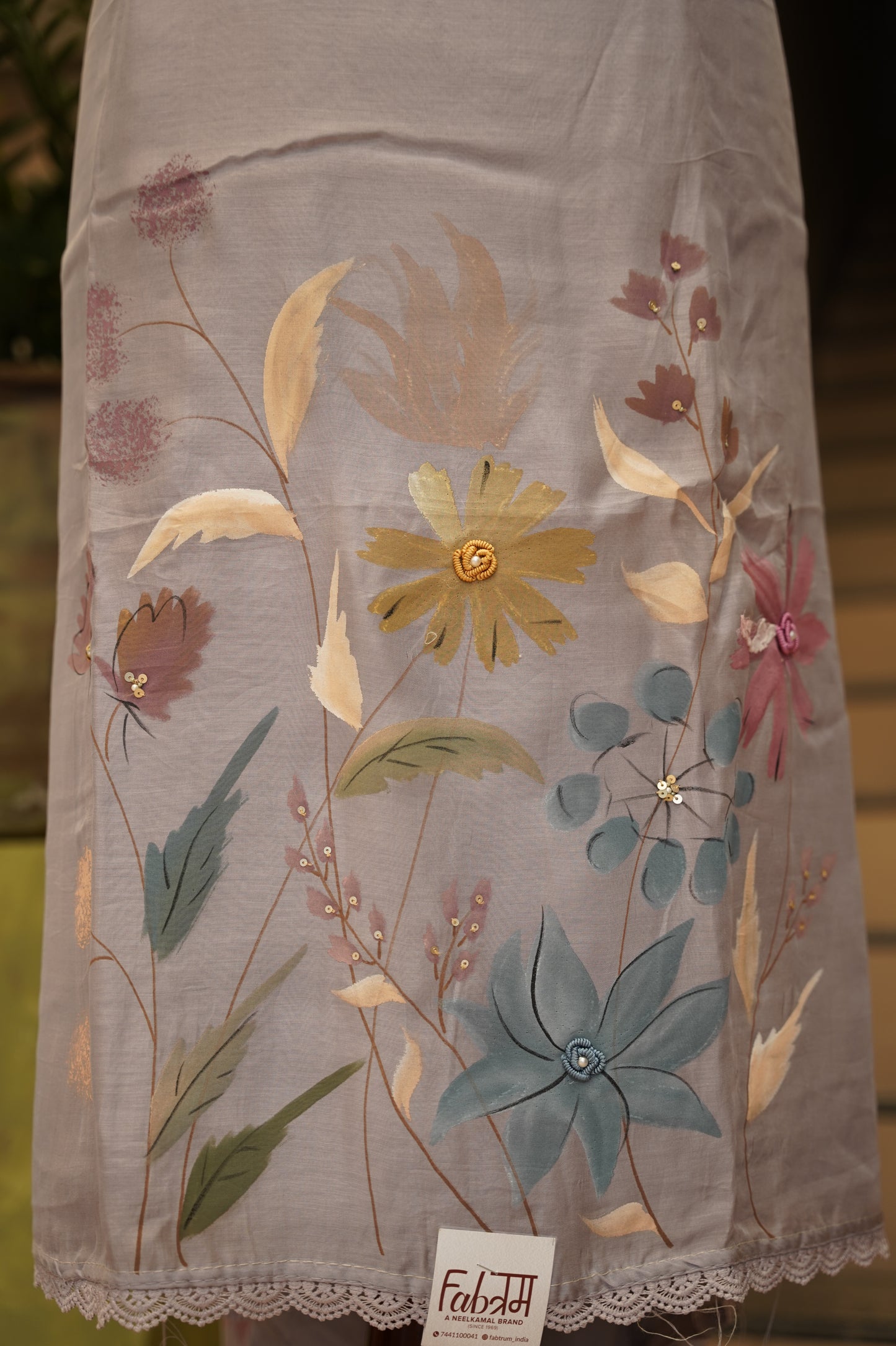 Lavender Mul Chanderi Hand Painted Suit