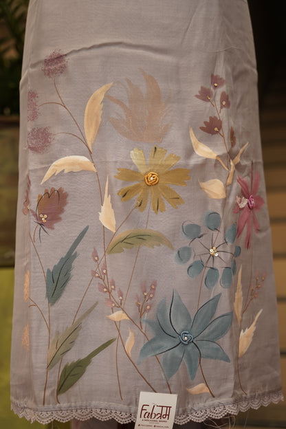 Lavender Mul Chanderi Hand Painted Suit