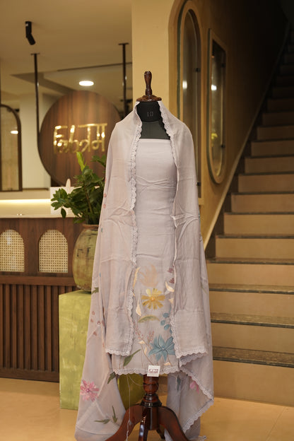 Lavender Mul Chanderi Hand Painted Suit