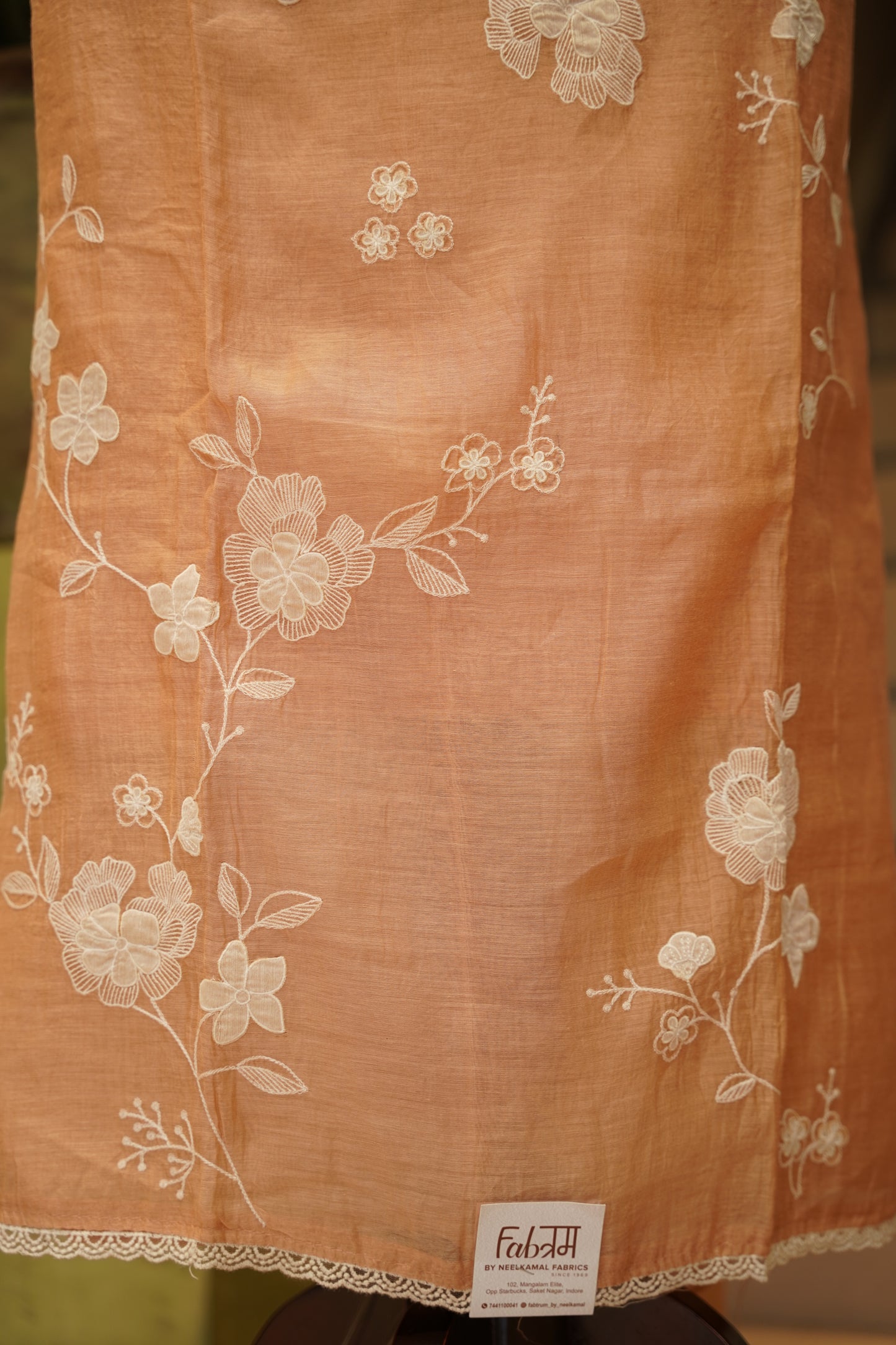 Chanderi Suit with Applique WorkPeach Mul