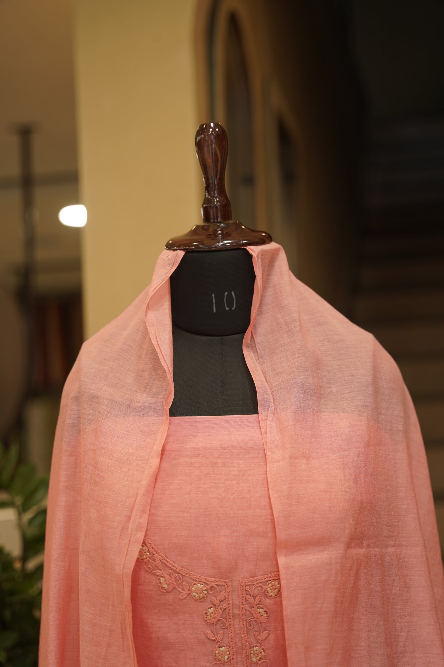 Pink Mul Chanderi Suit with Neck Embroidery