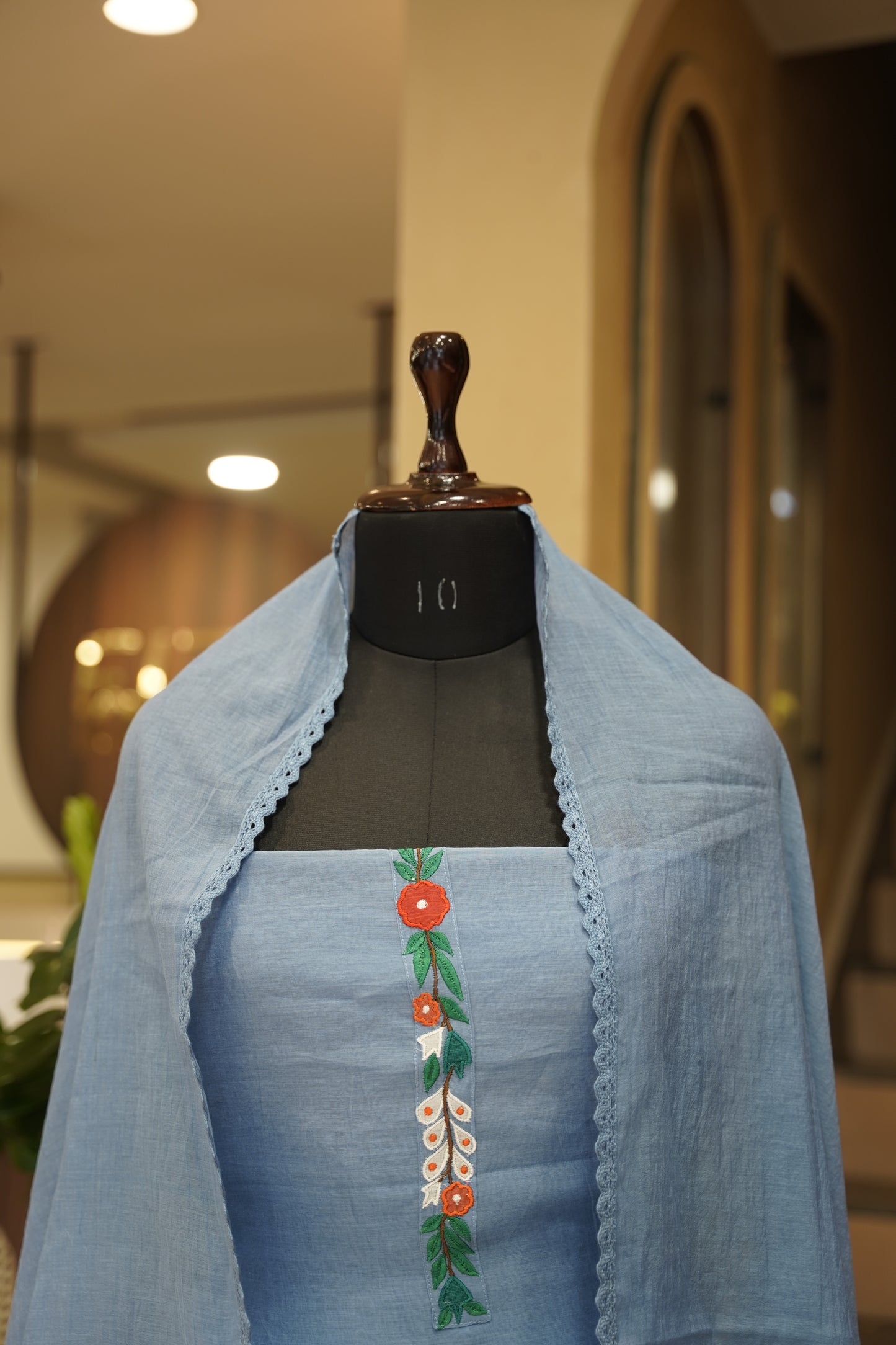 Blue Mul Chanderi Suit with Appliqué Work