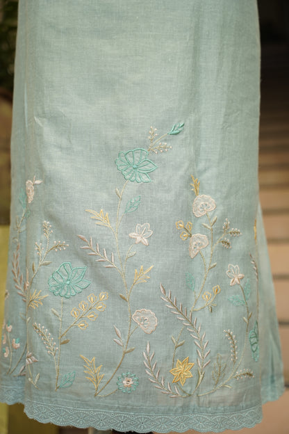 Green Linen Suit with Applique Work