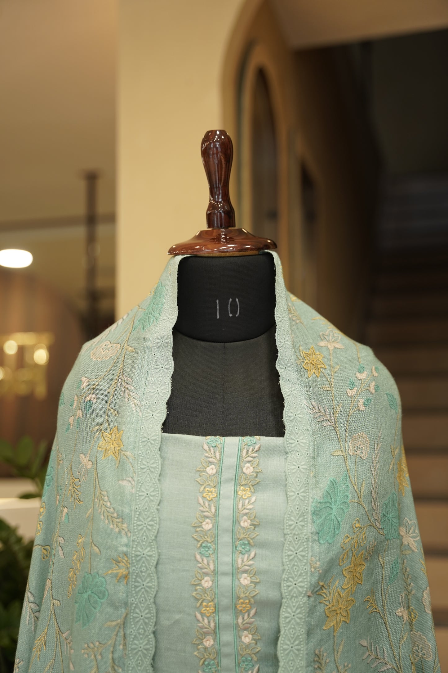 Green Linen Suit with Applique Work