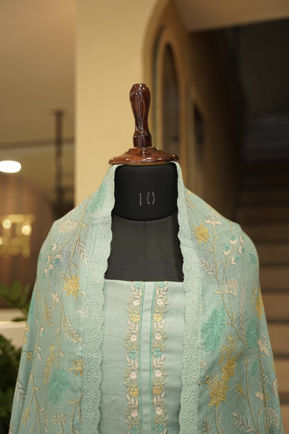 Green Linen Suit with Applique Work