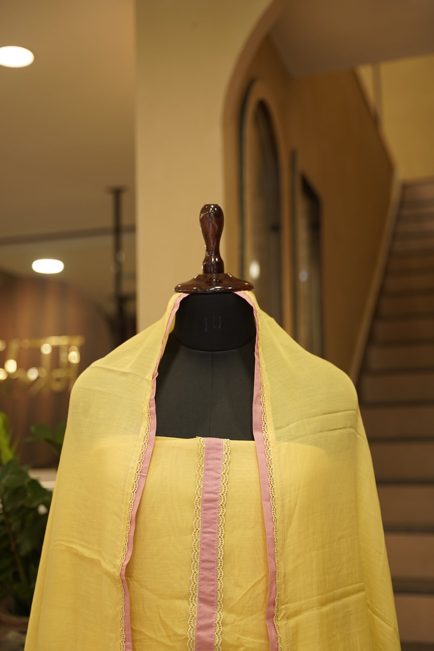 Yellow Mul Chanderi Suit with Applique