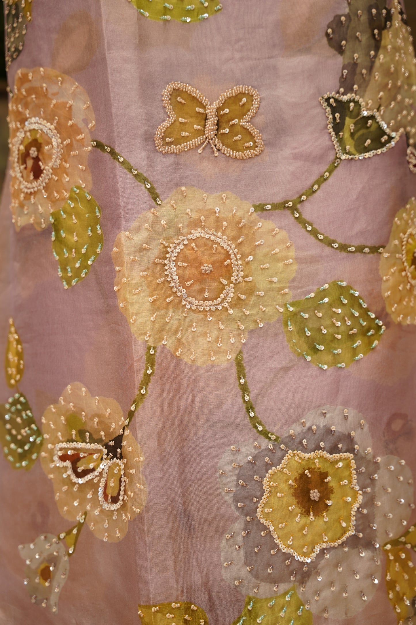 Pink Hand Painted Organza Suit with Handwork
