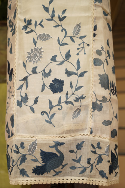 Off White Printed Chanderi Suit with Aari Embroidery