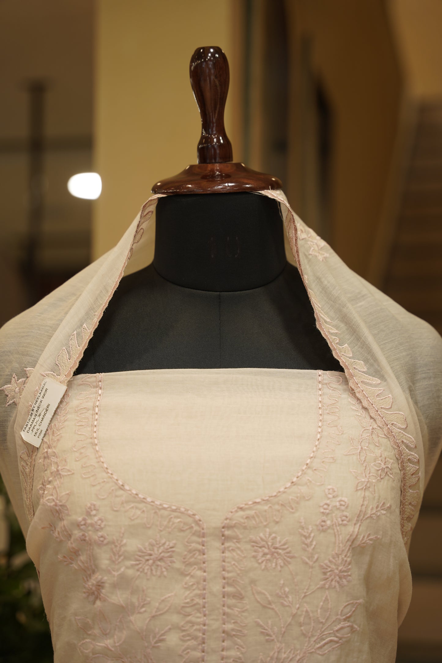 Dusty Mul Chanderi Suit with Hand Applique Work