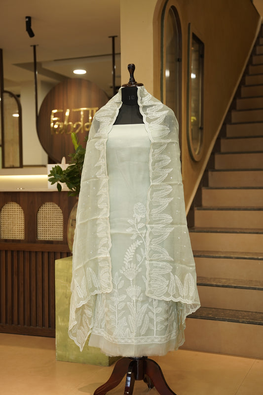 Sea Green Organza Suit with Embroidery