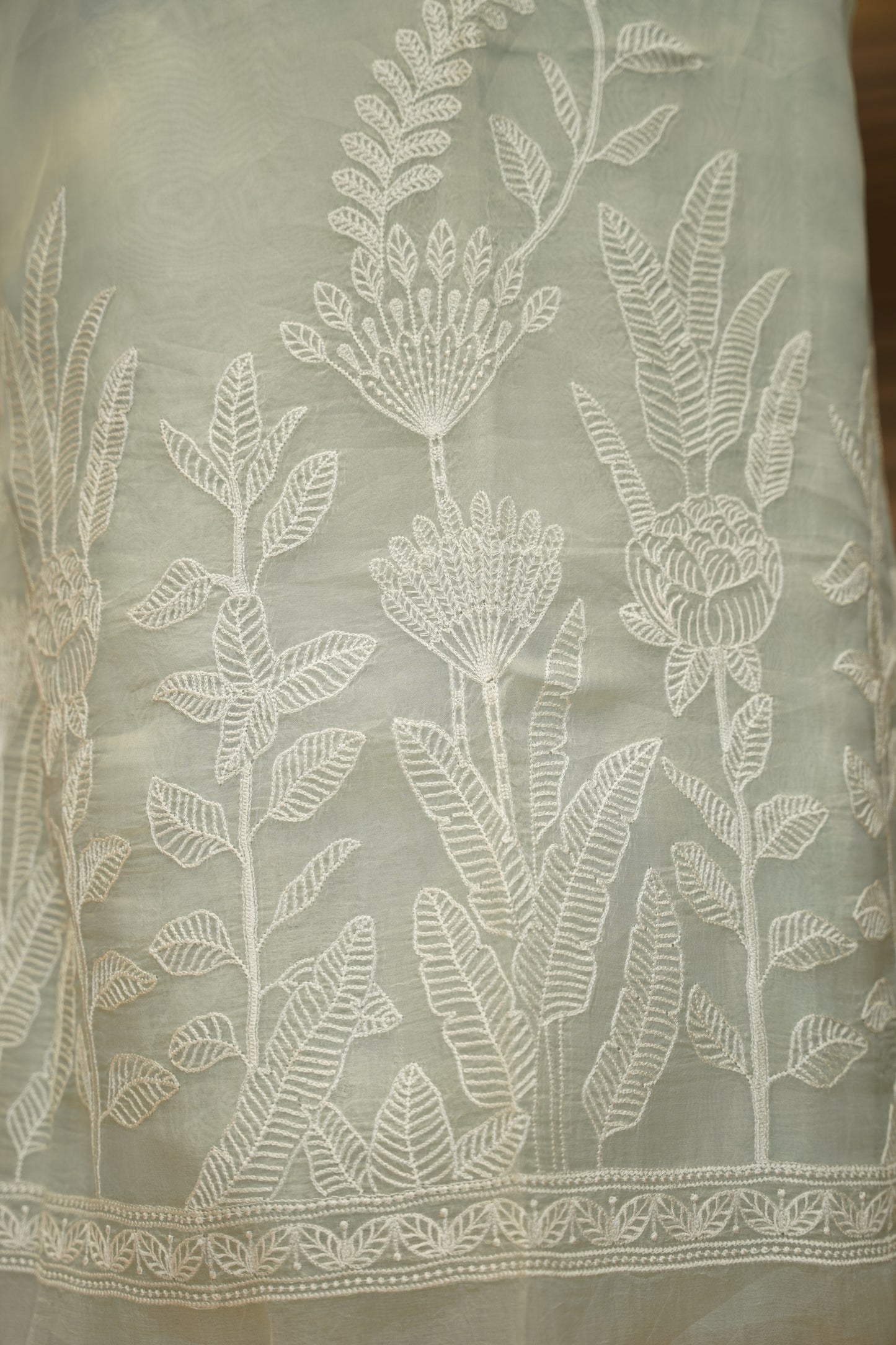 Sea Green Organza Suit with Embroidery