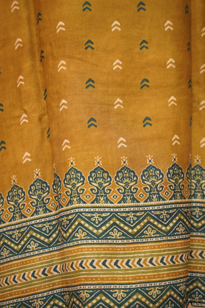 Mustard Muslin Ajrakh Printed Suit