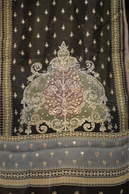 Black Organza Printed Suit with Hand Work