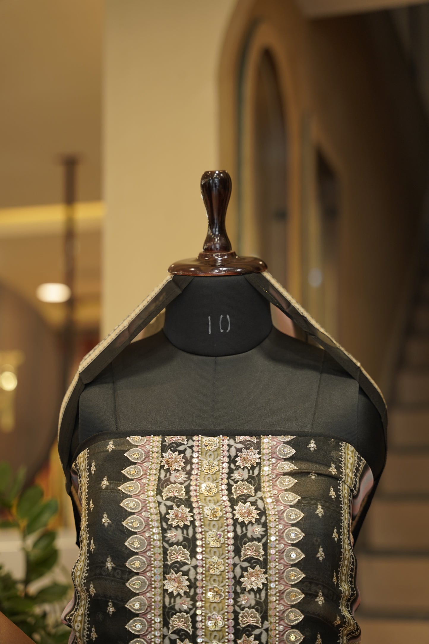 Black Organza Printed Suit with Hand Work