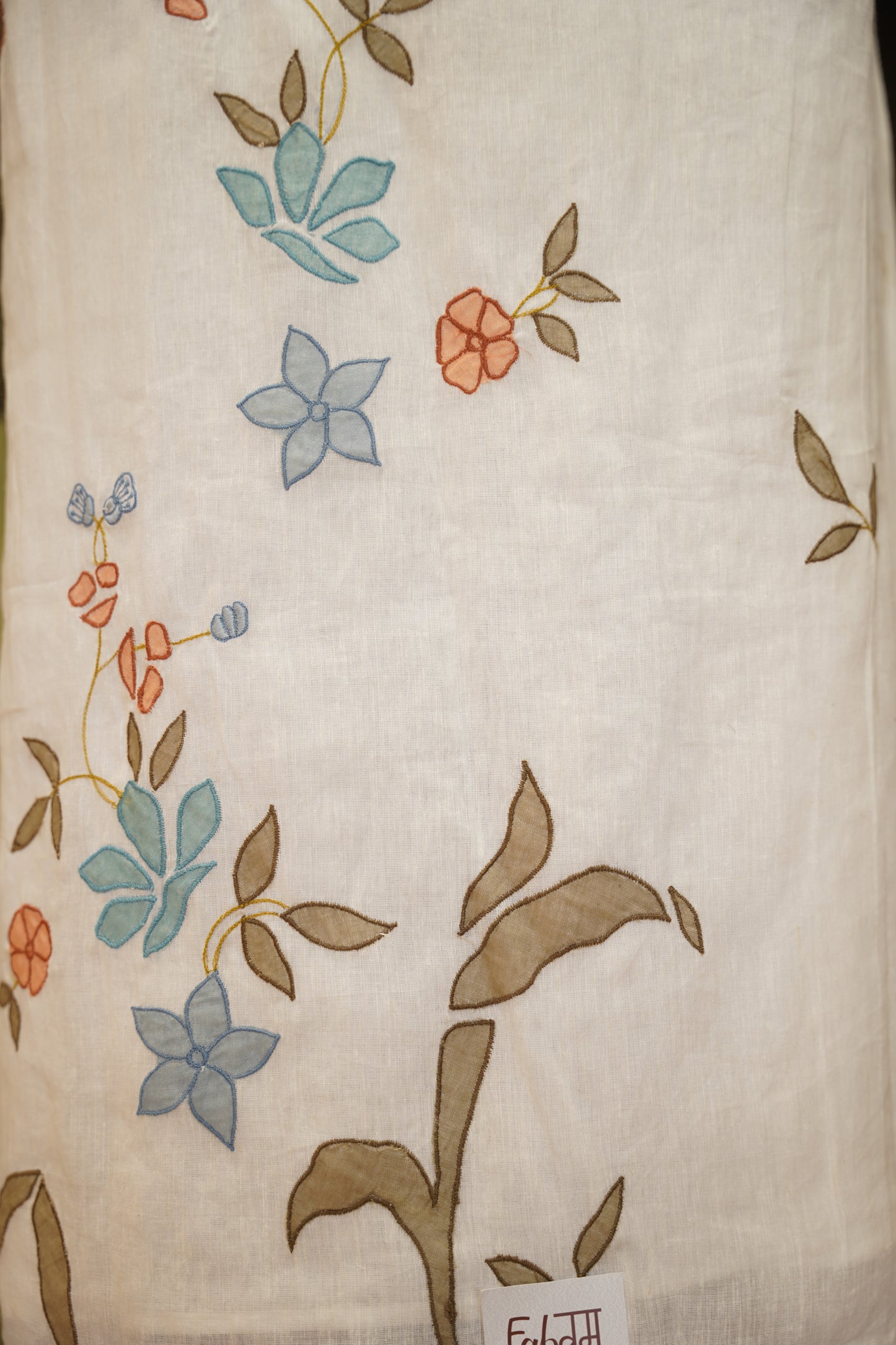 Off White Linen Applique Suit