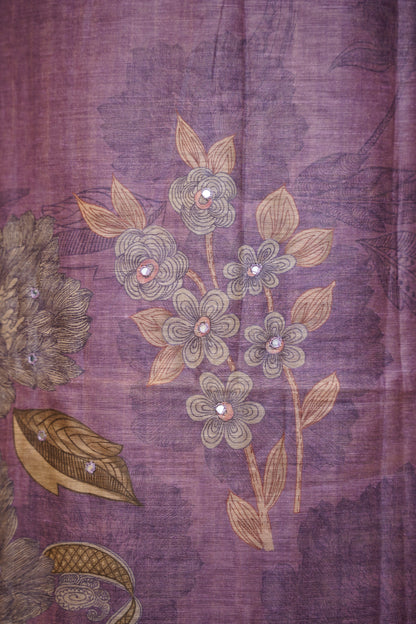 Purple Chanderi Printed Suit with Mirror Work