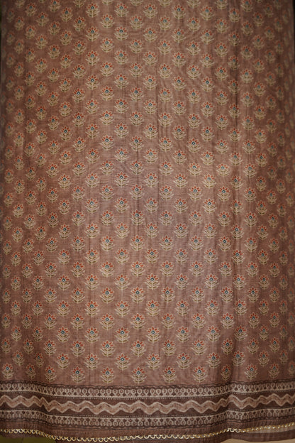 Brown Chanderi Printed Suit
