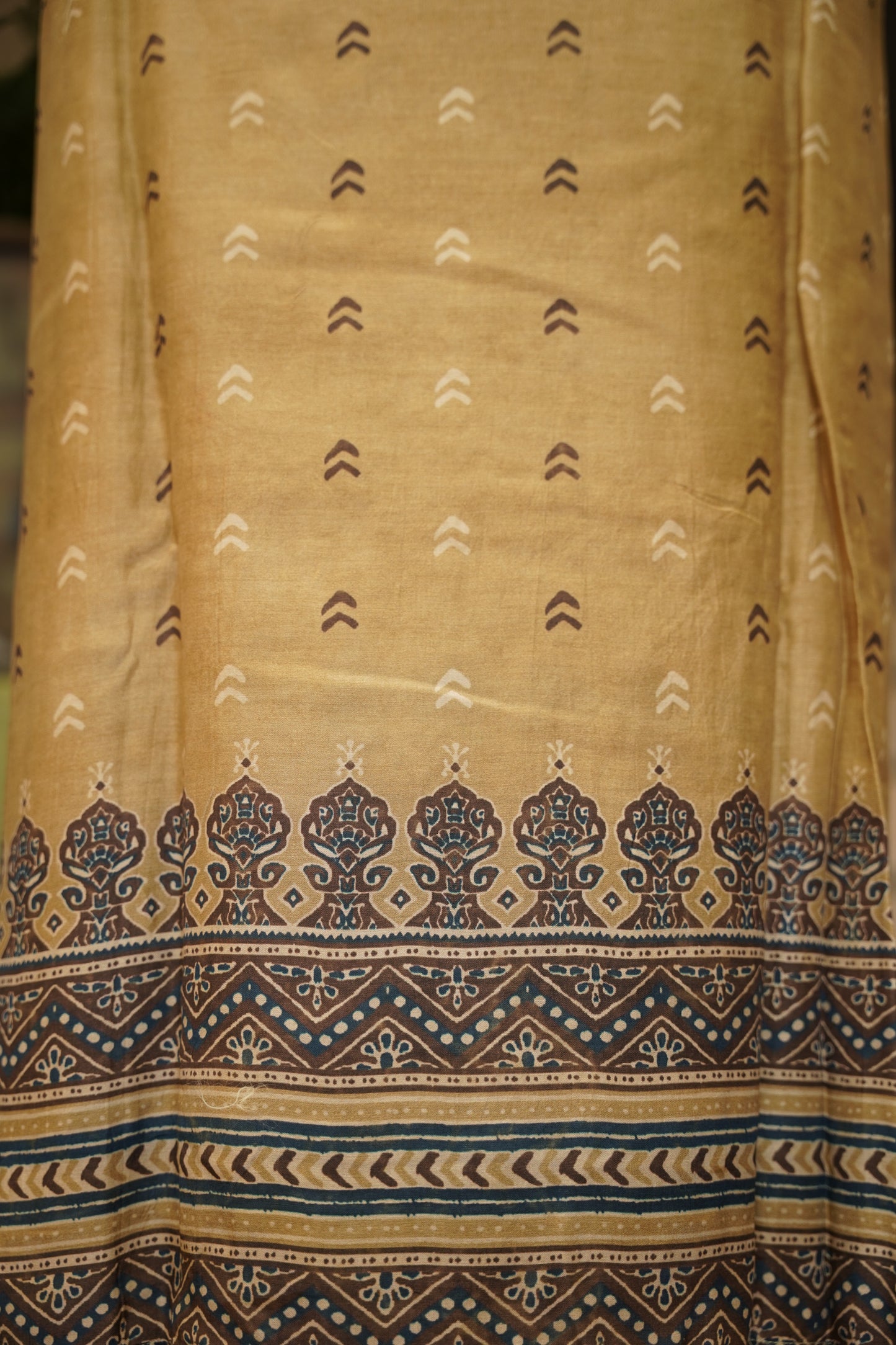 Mustard Muslin Ajrakh Printed Suit