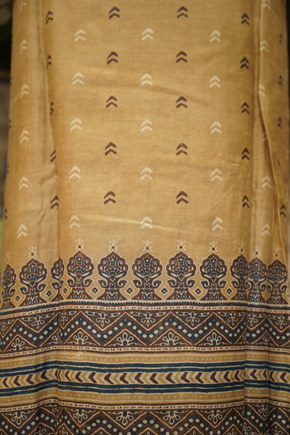 Mustard Muslin Ajrakh Printed Suit