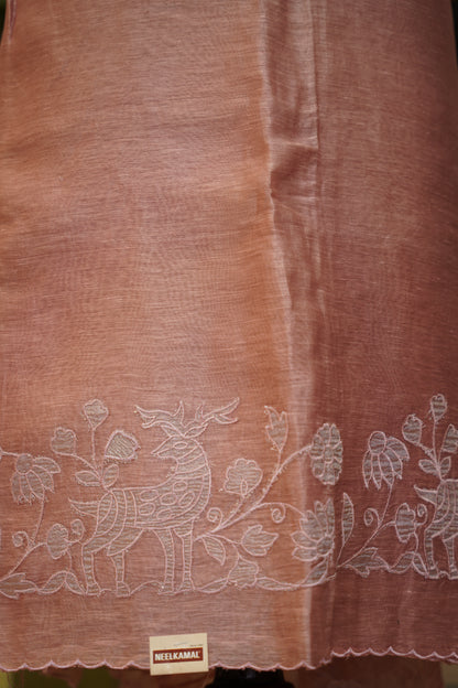 Pink Silk Linen Suit with Appliqué Work