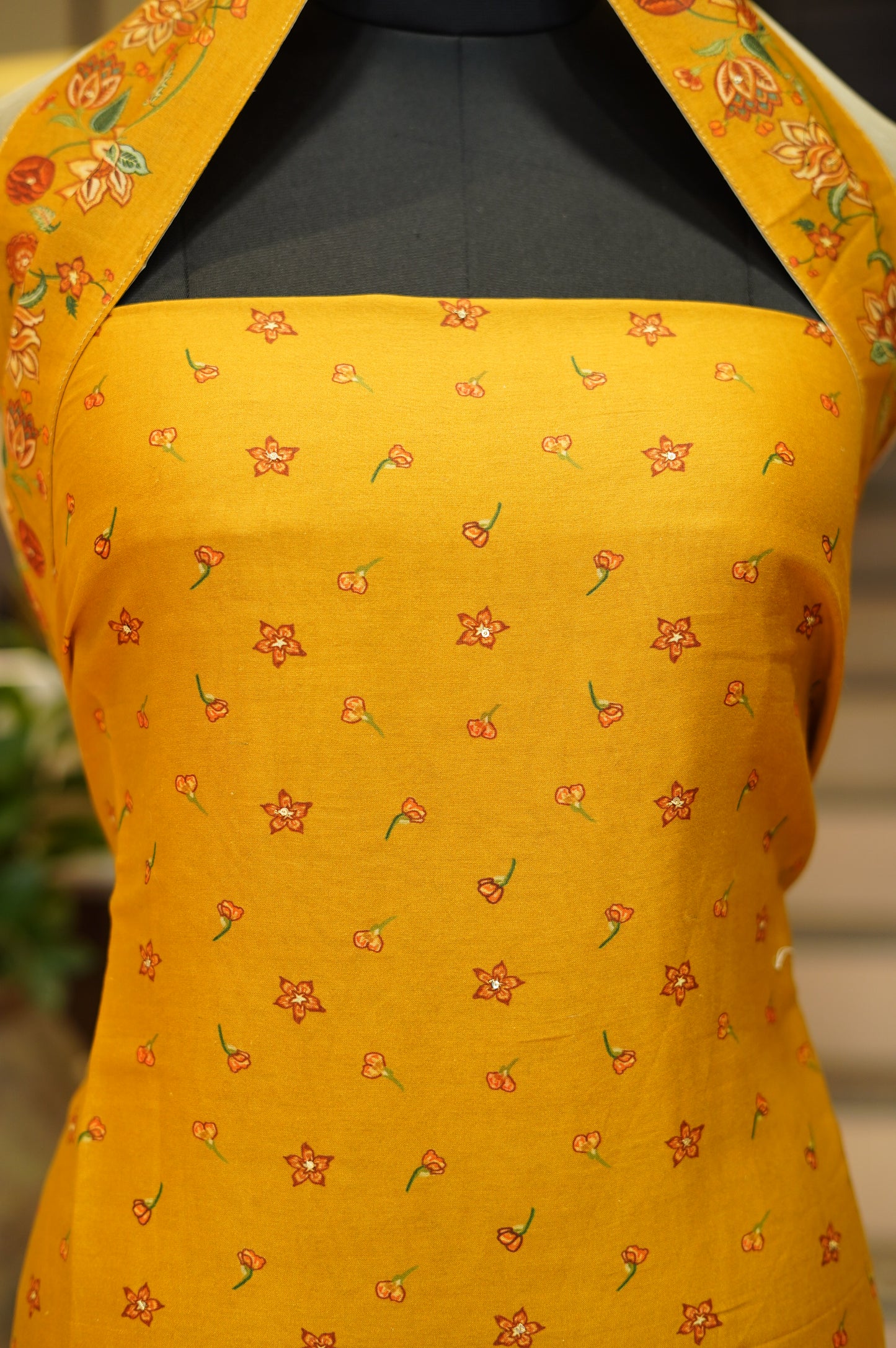 Mustard Maheshwari Silk Printed Suit