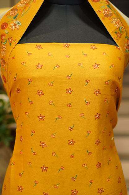 Mustard Maheshwari Silk Printed Suit