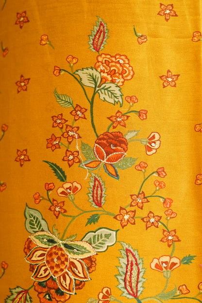Mustard Maheshwari Silk Printed Suit