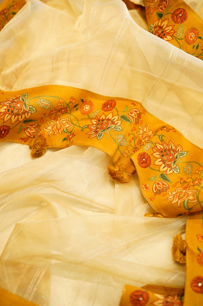 Mustard Maheshwari Silk Printed Suit