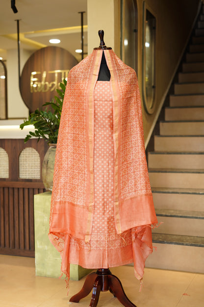 Peach Maheshwari Silk Printed Suit