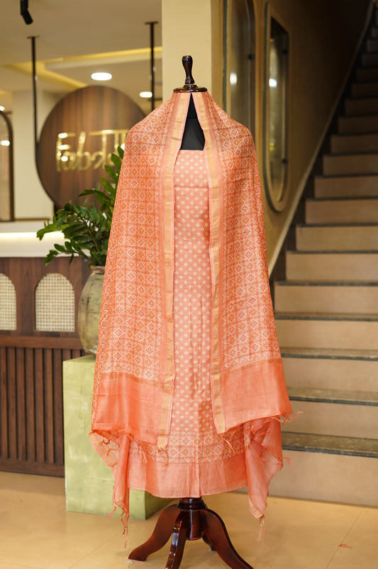 Peach Maheshwari Silk Printed Suit