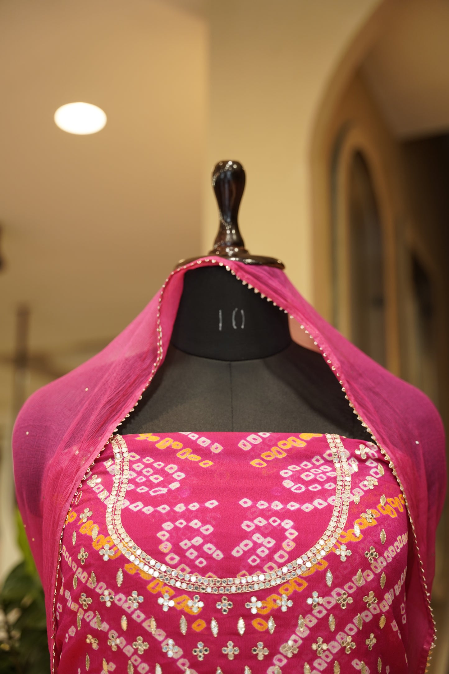 Rani Georgette Bandhej Suit with Gota Work