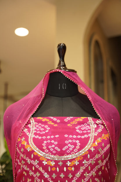 Rani Georgette Bandhej Suit with Gota Work