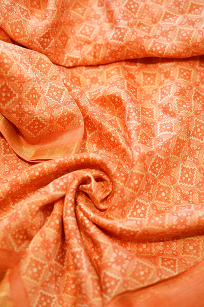 Peach Maheshwari Silk Printed Suit