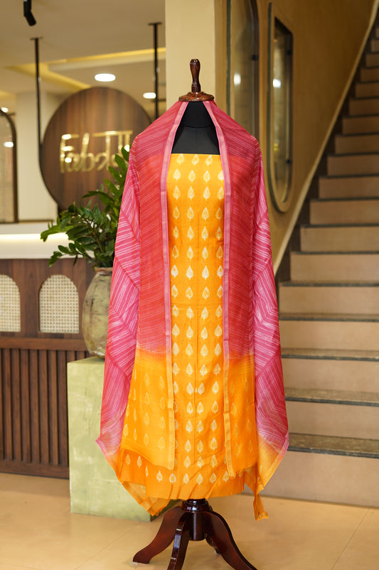Yellow Maheshwari Silk Shibori Suit