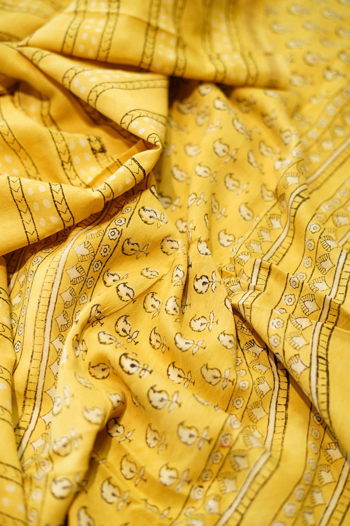 Yellow Maheshwari Block Printed Suit