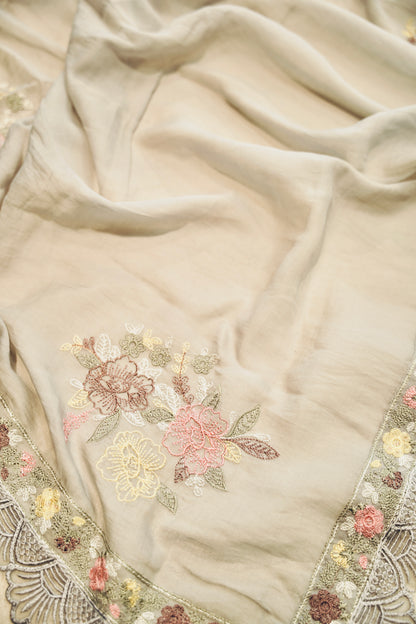 Grey Mul Chanderi Suit with Applique Work