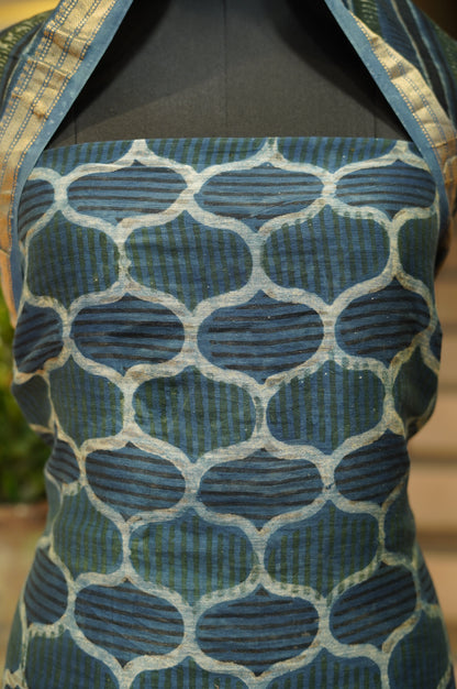 Blue Maheswari Ajrakh Suit
