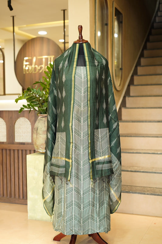 Dark Green Maheshwari Printed Suit