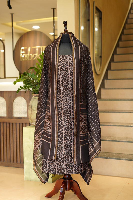 Black Maheshwari Ajrakh Suit