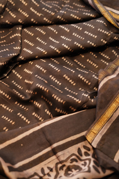 Black Maheshwari Ajrakh Suit