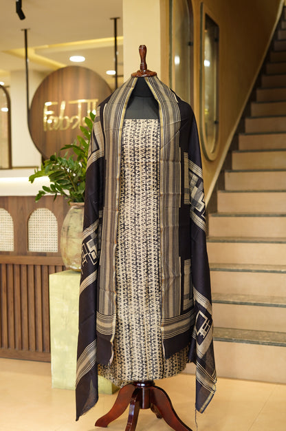 Beige Maheshwari Block Printed Suit