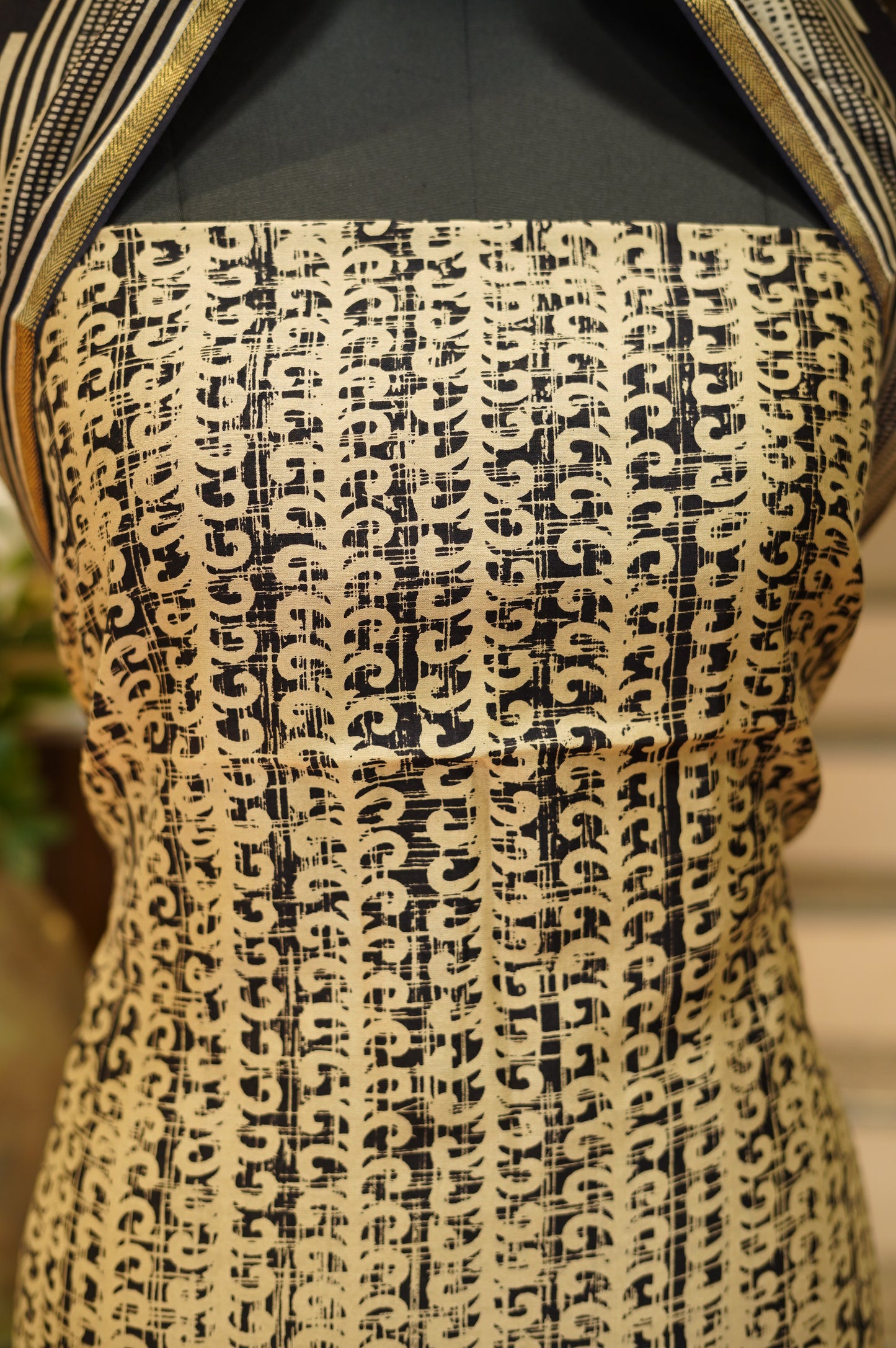 Beige Maheshwari Block Printed Suit