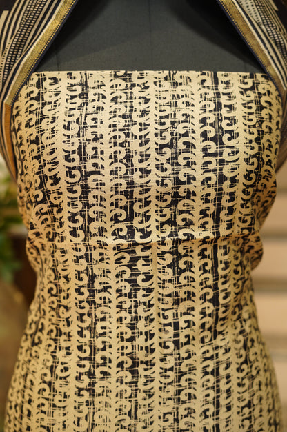 Beige Maheshwari Block Printed Suit