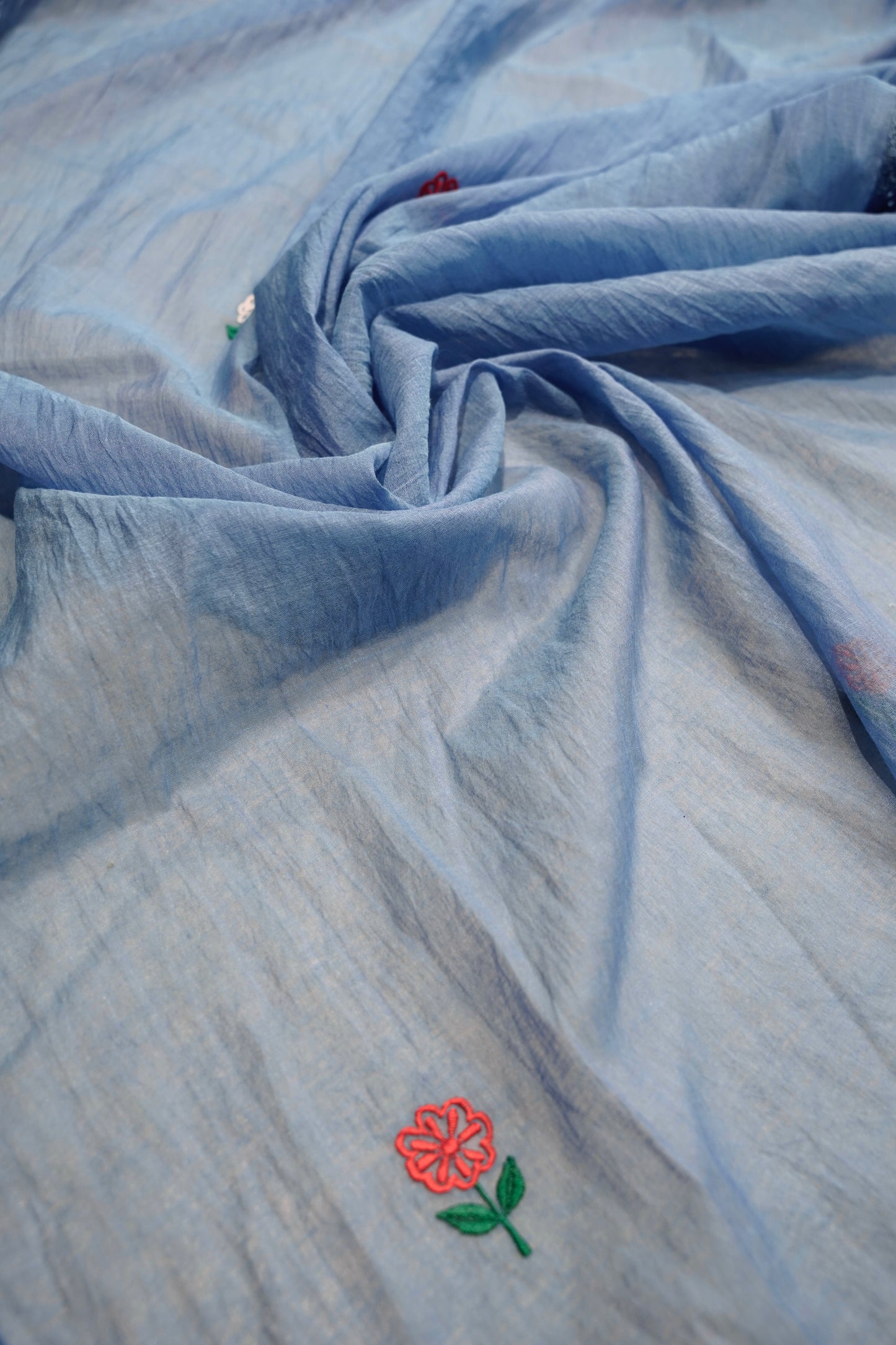 Blue Mul Chanderi Suit with Appliqué Work