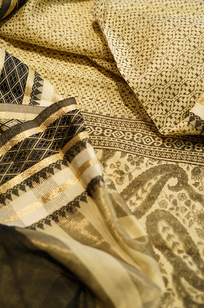 Beige Maheshwari Printed Suit