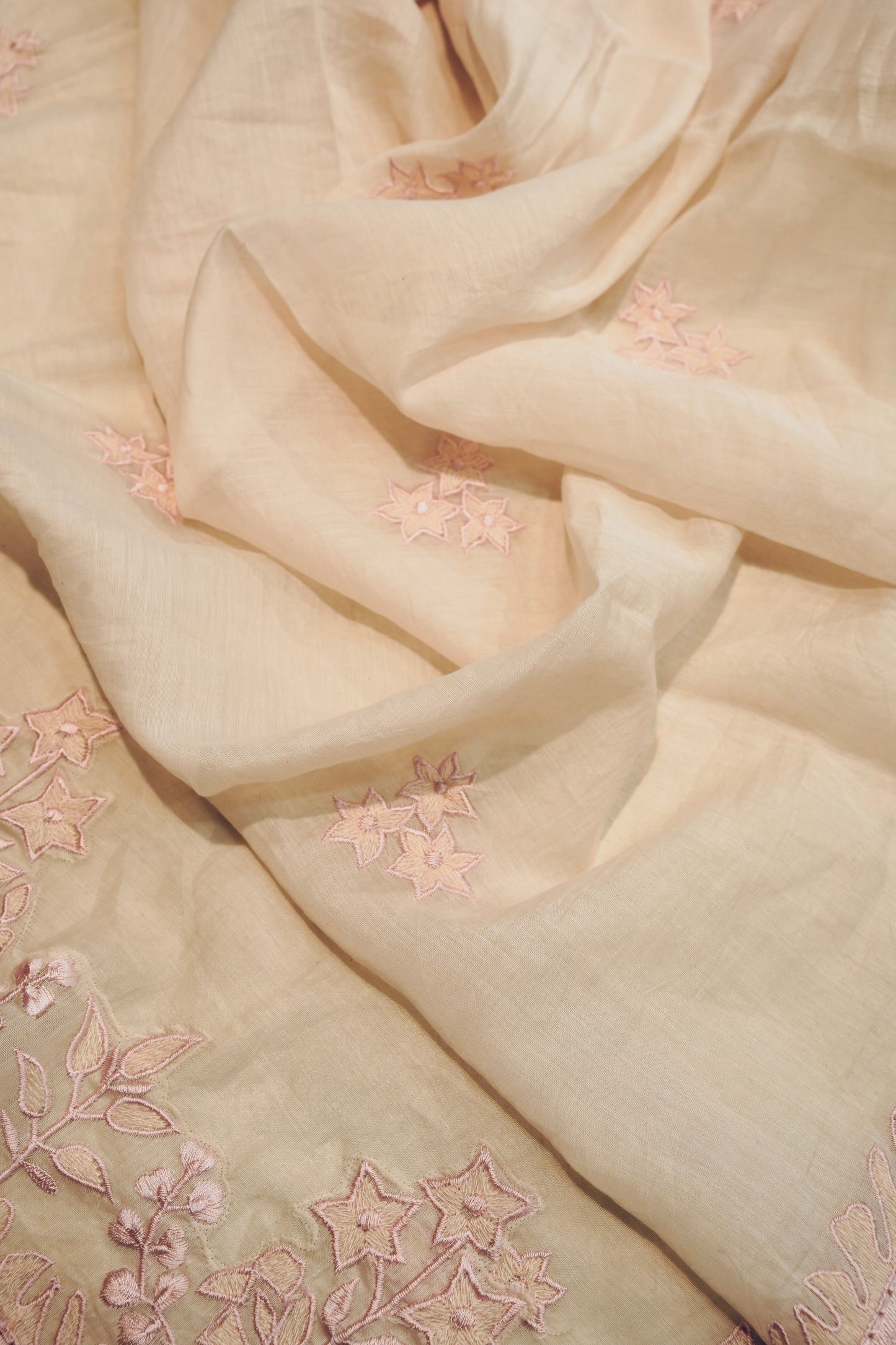 Dusty Mul Chanderi Suit with Hand Applique Work